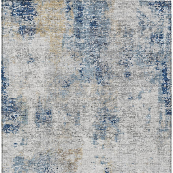 Homeroots 3' Denim Blue & Sky Blue Abstract Washable Area Rug For Indoor & Outdoor Spaces - Durable & Stylish 10' X 14' Polyester 587871