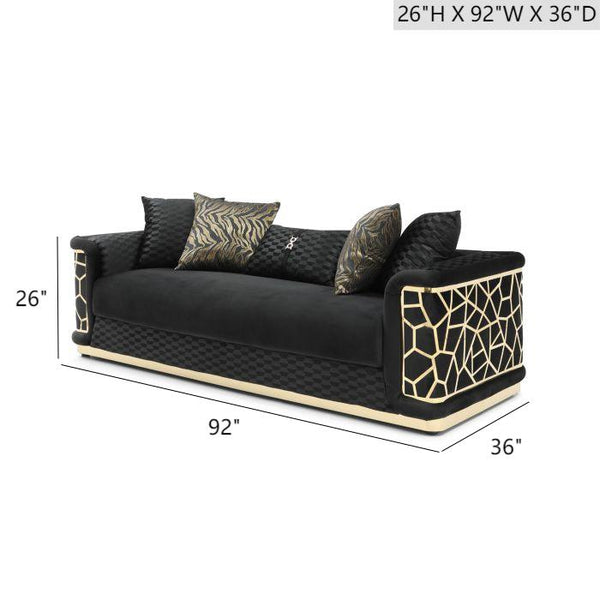 English Elm Talia Sofa with Kiln-Dried Hardwood Frame, Patterned Accents & Gloss Brass Trim for Modern Living Room Black 35 L x 26 W x 92 H B078P301559