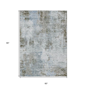 Homeroots 3' Denim Blue & Sky Blue Abstract Washable Area Rug For Indoor & Outdoor Spaces - Durable & Stylish 5' X 8' Polyester 587873