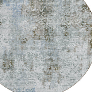 Homeroots 3' Denim Blue & Sky Blue Abstract Washable Area Rug For Indoor & Outdoor Spaces - Durable & Stylish 8' Round Polyester 587874