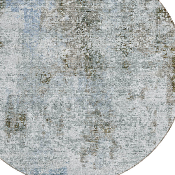 Homeroots 3' Denim Blue & Sky Blue Abstract Washable Area Rug For Indoor & Outdoor Spaces - Durable & Stylish 8' Round Polyester 587874