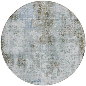 Homeroots 3' Denim Blue & Sky Blue Abstract Washable Area Rug For Indoor & Outdoor Spaces - Durable & Stylish 8' Round Polyester 587874