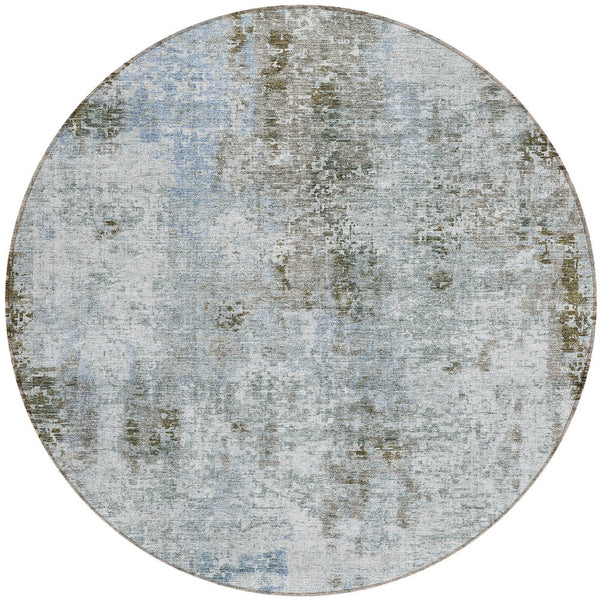 Homeroots 3' Denim Blue & Sky Blue Abstract Washable Area Rug For Indoor & Outdoor Spaces - Durable & Stylish 8' Round Polyester 587874