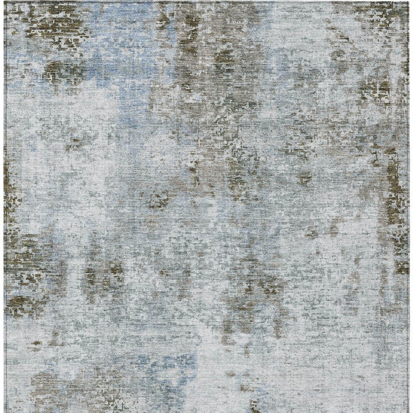Homeroots 3' Denim Blue & Sky Blue Abstract Washable Area Rug For Indoor & Outdoor Spaces - Durable & Stylish 8' X 10' Polyester 587875