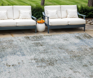 Homeroots 3' Denim Blue & Sky Blue Abstract Washable Area Rug For Indoor & Outdoor Spaces - Durable & Stylish 9' X 12' Polyester 587876