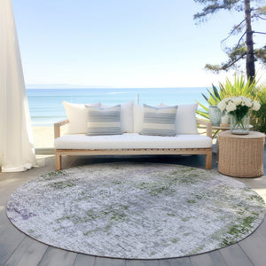 Homeroots 3' Denim Blue & Sky Blue Abstract Washable Area Rug For Indoor & Outdoor Spaces - Durable & Stylish 8' Round Polyester 587880