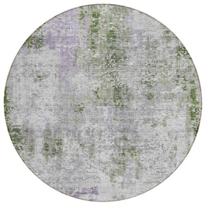 HomeRoots 5' Olive Green and Gray Abstract Washable Area Rug - Modern, Durable, Indoor-Outdoor Style for All Spaces 8' Round 587880