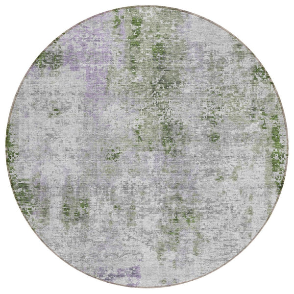 HomeRoots 5' Olive Green and Gray Abstract Washable Area Rug - Modern, Durable, Indoor-Outdoor Style for All Spaces 8' Round 587880