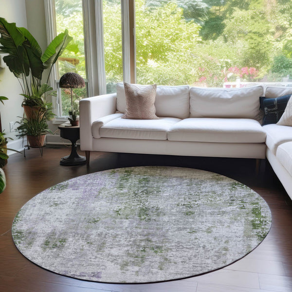 Homeroots 3' Denim Blue & Sky Blue Abstract Washable Area Rug For Indoor & Outdoor Spaces - Durable & Stylish 8' Round Polyester 587880