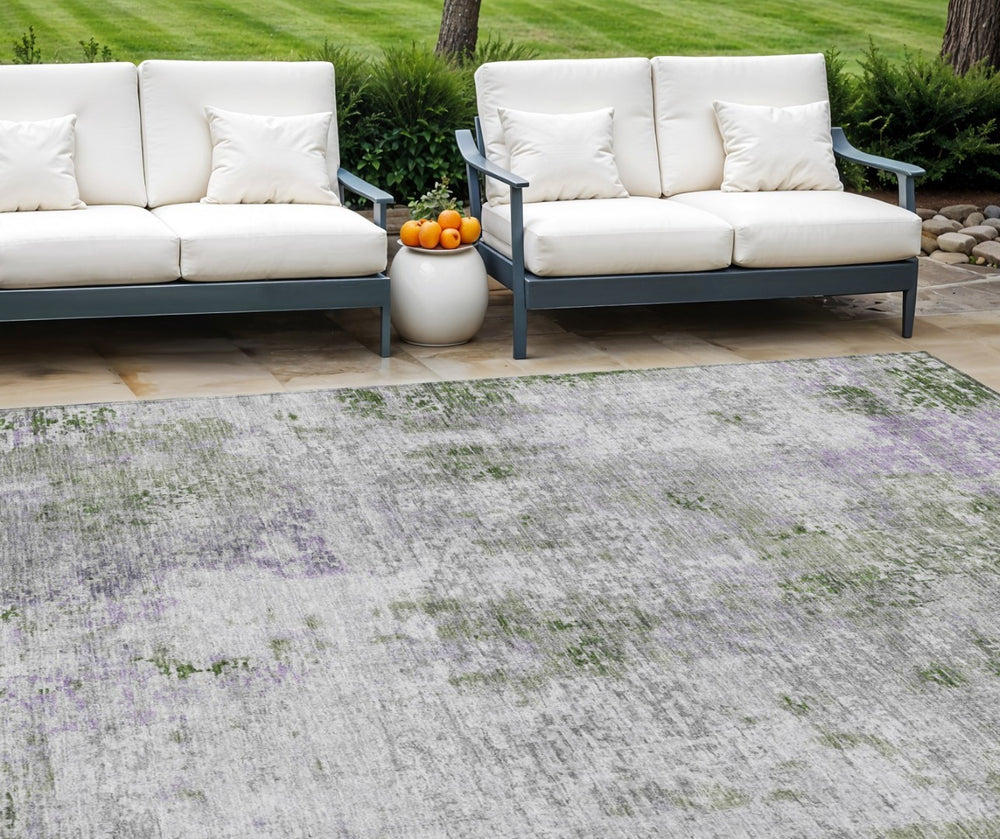 HomeRoots 9' Olive Green and Gray Abstract Area Rug – Modern Design for Indoor and Outdoor Spaces, Washable 9' X 12' 587882