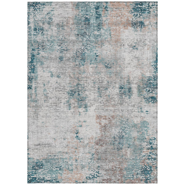 Homeroots 3' Denim Blue & Sky Blue Abstract Washable Area Rug For Indoor & Outdoor Spaces - Durable & Stylish 3' X 5' Polyester 587884