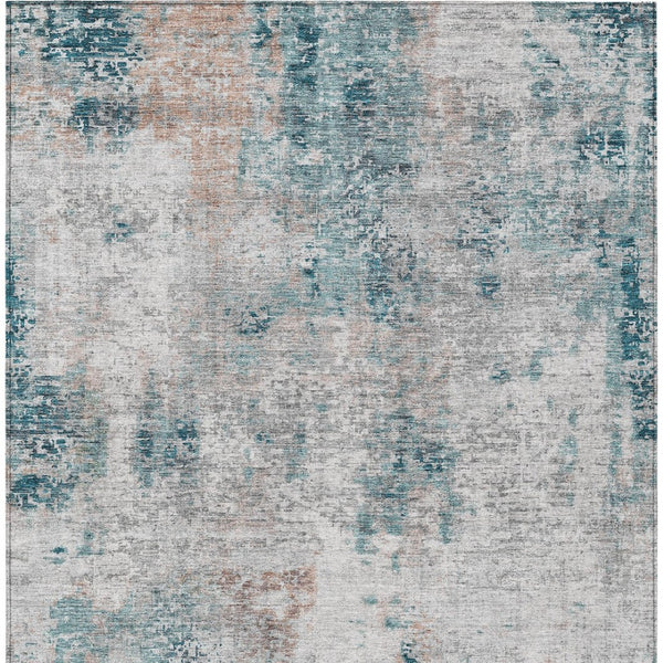 Homeroots 3' Denim Blue & Sky Blue Abstract Washable Area Rug For Indoor & Outdoor Spaces - Durable & Stylish 5' X 8' Polyester 587885