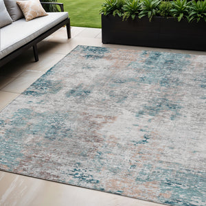 Homeroots 3' Denim Blue & Sky Blue Abstract Washable Area Rug For Indoor & Outdoor Spaces - Durable & Stylish 5' X 8' Polyester 587885