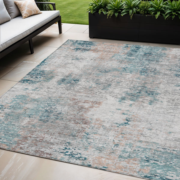Homeroots 3' Denim Blue & Sky Blue Abstract Washable Area Rug For Indoor & Outdoor Spaces - Durable & Stylish 5' X 8' Polyester 587885