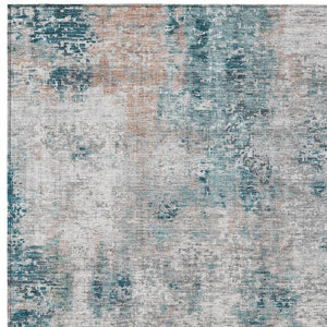 Homeroots 3' Denim Blue & Sky Blue Abstract Washable Area Rug For Indoor & Outdoor Spaces - Durable & Stylish 5' X 8' Polyester 587885