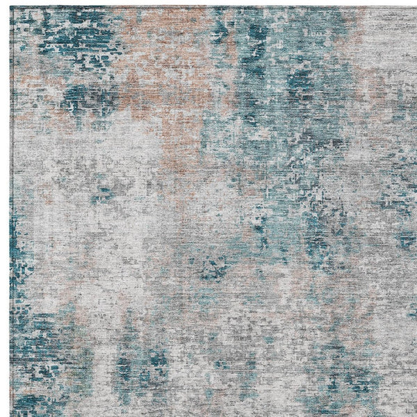 Homeroots 3' Denim Blue & Sky Blue Abstract Washable Area Rug For Indoor & Outdoor Spaces - Durable & Stylish 5' X 8' Polyester 587885