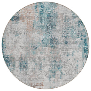 HomeRoots 5' Modern Abstract Teal, Blue, Beige & Copper Area Rug - Washable, Durable for Indoor & Outdoor Use 8' Round 587886