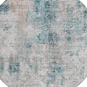 Homeroots 3' Denim Blue & Sky Blue Abstract Washable Area Rug For Indoor & Outdoor Spaces - Durable & Stylish 8' Round Polyester 587886