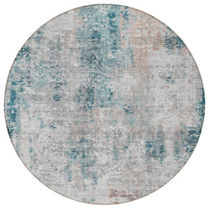 Homeroots 3' Denim Blue & Sky Blue Abstract Washable Area Rug For Indoor & Outdoor Spaces - Durable & Stylish 8' Round Polyester 587886