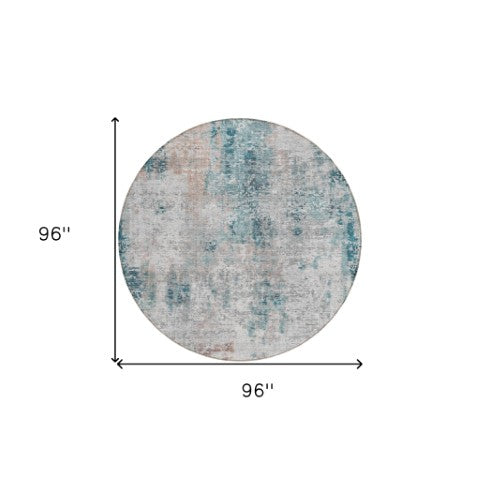 Homeroots 3' Denim Blue & Sky Blue Abstract Washable Area Rug For Indoor & Outdoor Spaces - Durable & Stylish 8' Round Polyester 587886