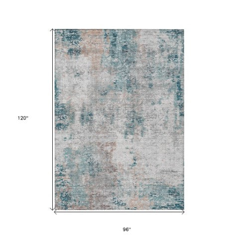 Homeroots 3' Denim Blue & Sky Blue Abstract Washable Area Rug For Indoor & Outdoor Spaces - Durable & Stylish 8' X 10' Polyester 587887