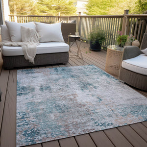 Homeroots 3' Denim Blue & Sky Blue Abstract Washable Area Rug For Indoor & Outdoor Spaces - Durable & Stylish 9' X 12' Polyester 587888