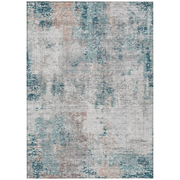 HomeRoots 9' Teal Blue, Beige & Copper Abstract Washable Area Rug - Durable Indoor/Outdoor Style for Any Space 9' X 12' 587888