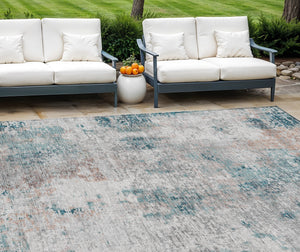 Homeroots 3' Denim Blue & Sky Blue Abstract Washable Area Rug For Indoor & Outdoor Spaces - Durable & Stylish 10' X 14' Polyester 587889