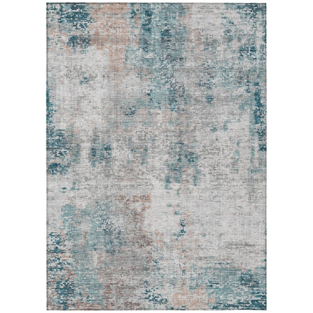 HomeRoots 5' Modern Abstract Teal, Blue, Beige & Copper Area Rug - Washable, Durable for Indoor & Outdoor Use 10' X 14' 587889