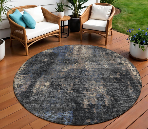 Homeroots 3' Charcoal Gray And Silver Abstract Washable Area Rug - Perfect For Indoor And Outdoor Spaces! 8' Round Polyester 587892