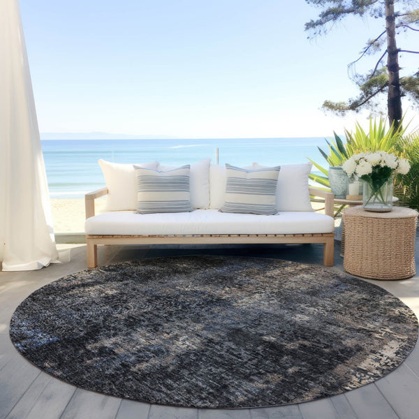 Homeroots 3' Charcoal Gray And Silver Abstract Washable Area Rug - Perfect For Indoor And Outdoor Spaces! 8' Round Polyester 587892