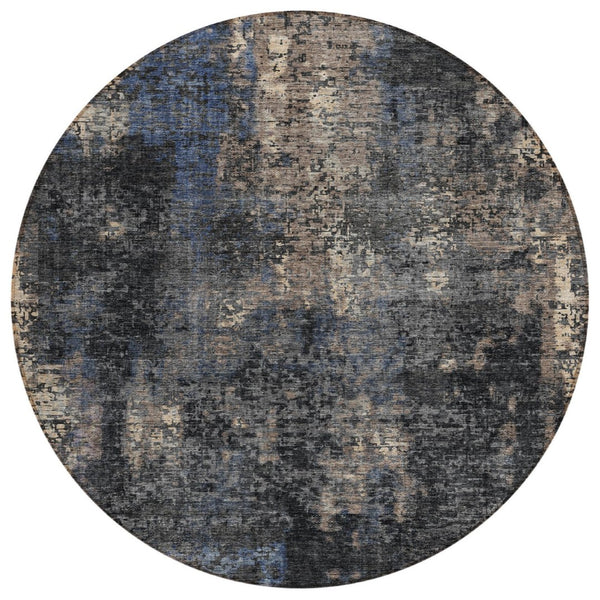 HomeRoots 5' Charcoal Gray and Silver Abstract Area Rug - Stylish, Washable Indoor/Outdoor Design for Any Space 8' Round 587892