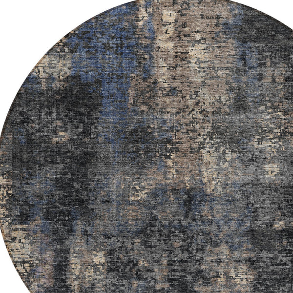Homeroots 3' Charcoal Gray And Silver Abstract Washable Area Rug - Perfect For Indoor And Outdoor Spaces! 8' Round Polyester 587892
