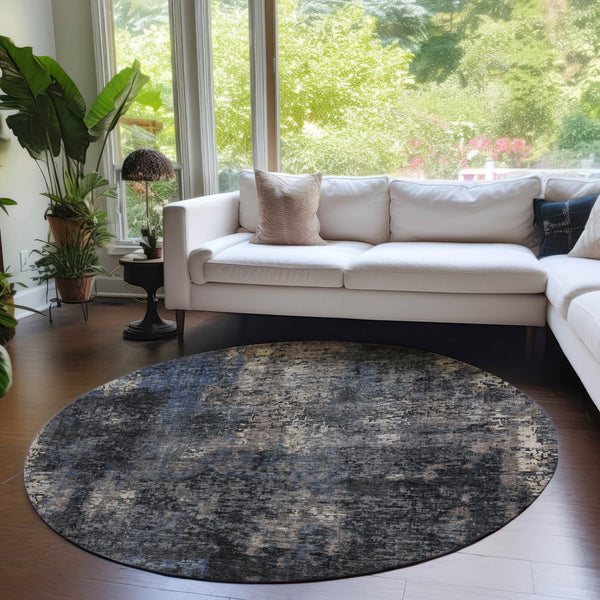 Homeroots 3' Charcoal Gray And Silver Abstract Washable Area Rug - Perfect For Indoor And Outdoor Spaces! 8' Round Polyester 587892