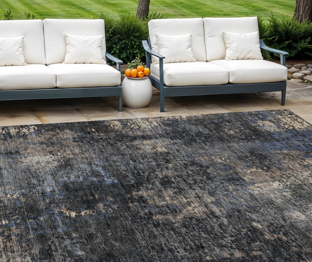 HomeRoots 9' Charcoal Gray and Silver Abstract Washable Area Rug for Indoor and Outdoor Durability and Style 9' X 12' 587894
