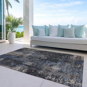 Homeroots 3' Charcoal Gray And Silver Abstract Washable Area Rug - Perfect For Indoor And Outdoor Spaces! 9' X 12' Polyester 587894