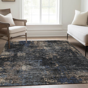 Homeroots 3' Charcoal Gray And Silver Abstract Washable Area Rug - Perfect For Indoor And Outdoor Spaces! 9' X 12' Polyester 587894