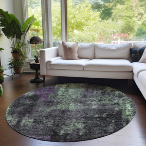 Homeroots 3' Charcoal Gray And Silver Abstract Washable Area Rug - Perfect For Indoor And Outdoor Spaces! 8' Round Polyester 587898