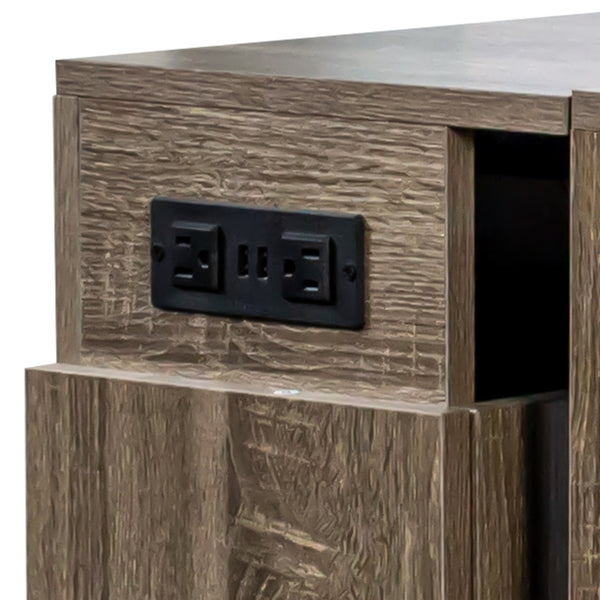 English Elm Modern Extendable Dining Table with Built-In Outlet, USB Ports & Storage, Space-Saving Console to 118" Brown W331S00192