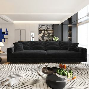 English Elm 102.4 Inch Plush Corduroy Cloud Sofa Deep Seat Four Person Convertible Lounge for Living Room Black W1885S00287