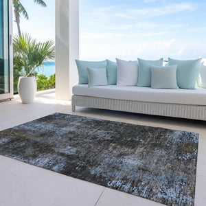 Homeroots 3' Charcoal Gray And Silver Abstract Washable Area Rug - Perfect For Indoor And Outdoor Spaces! 3' X 5' Polyester 587902
