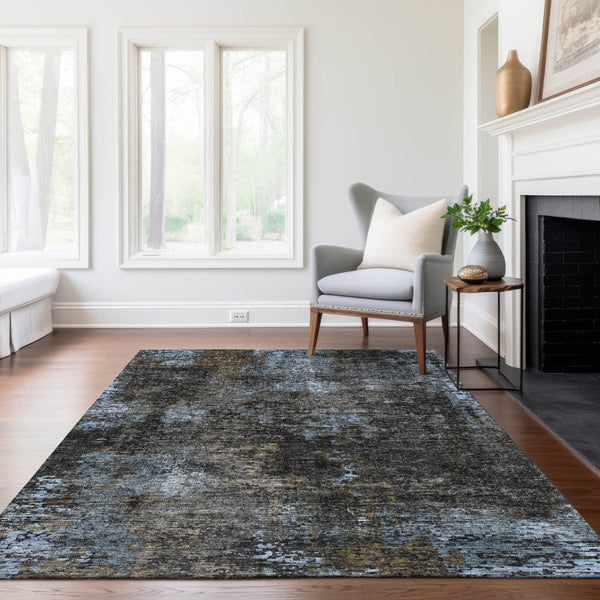 Homeroots 3' Charcoal Gray And Silver Abstract Washable Area Rug - Perfect For Indoor And Outdoor Spaces! 3' X 5' Polyester 587902