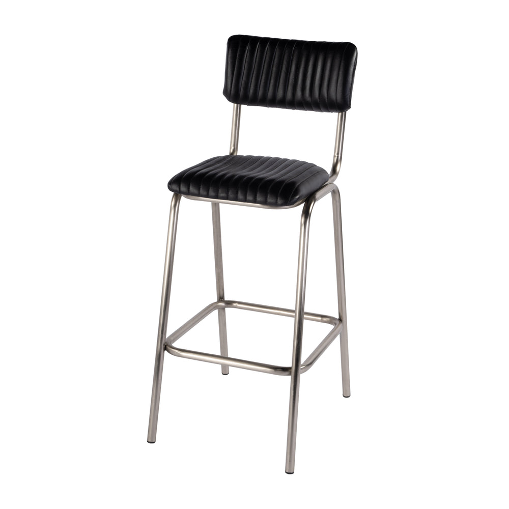 Butler Specialty Waylon Stylish Leather And Iron Bar Stool With Backrest And Footrest For Modern Home Bars Black,Silver Iron,Leather,Engineered Wood 5879034-butler