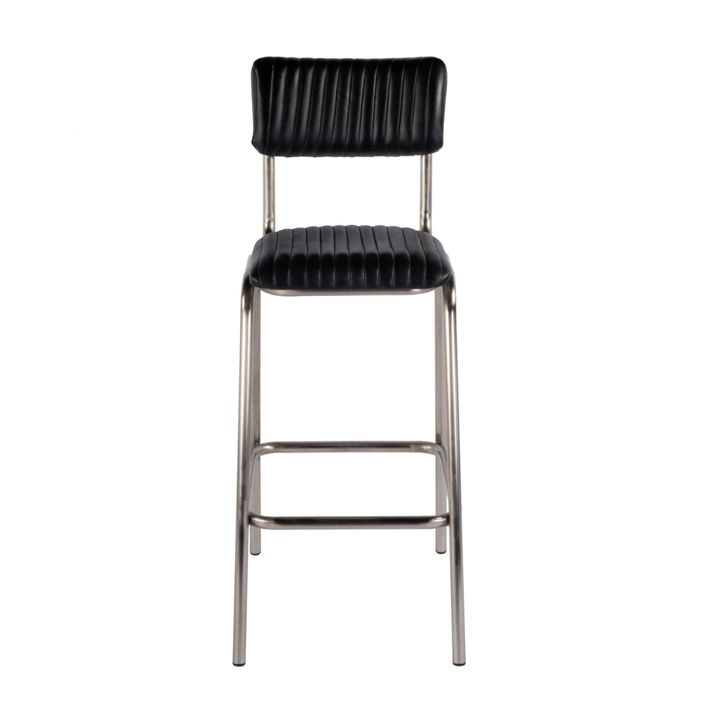 Butler Specialty Waylon Stylish Leather And Iron Bar Stool With Backrest And Footrest For Modern Home Bars Black,Silver Iron,Leather,Engineered Wood 5879034-butler