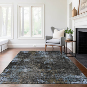 Homeroots 3' Charcoal Gray And Silver Abstract Washable Area Rug - Perfect For Indoor And Outdoor Spaces! 5' X 8' Polyester 587903