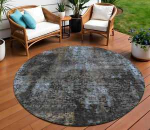 Homeroots 3' Charcoal Gray And Silver Abstract Washable Area Rug - Perfect For Indoor And Outdoor Spaces! 8' Round Polyester 587904