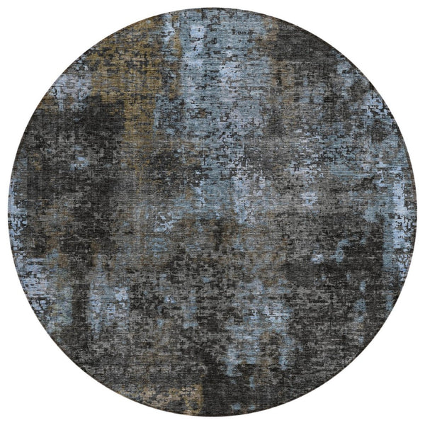 HomeRoots 5' Modern Abstract Graphite Charcoal and Silver Area Rug - Durable, Washable for Indoor & Outdoor Use 8' Round 587904