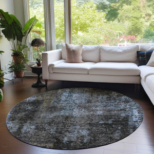 Homeroots 3' Charcoal Gray And Silver Abstract Washable Area Rug - Perfect For Indoor And Outdoor Spaces! 8' Round Polyester 587904