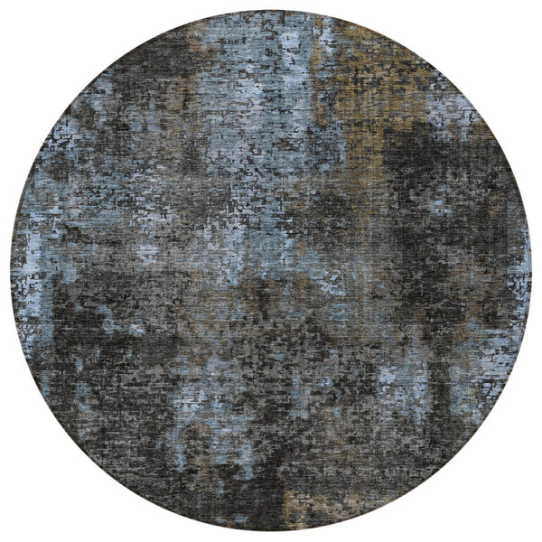 Homeroots 3' Charcoal Gray And Silver Abstract Washable Area Rug - Perfect For Indoor And Outdoor Spaces! 8' Round Polyester 587904