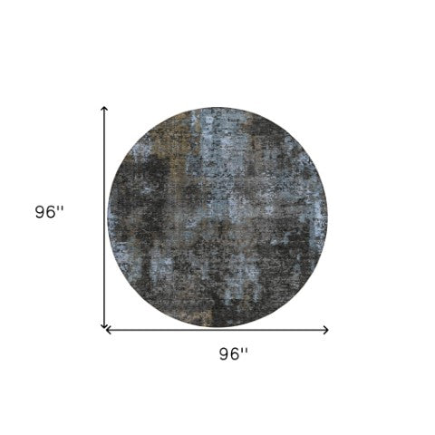 Homeroots 3' Charcoal Gray And Silver Abstract Washable Area Rug - Perfect For Indoor And Outdoor Spaces! 8' Round Polyester 587904